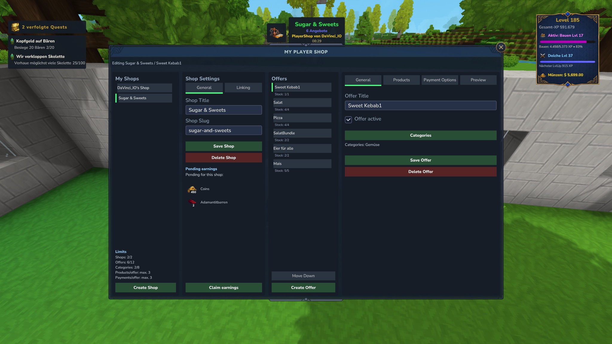 Player shop editor general tab